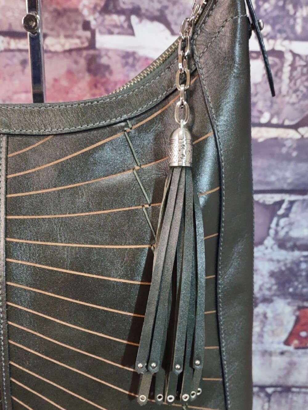 Cole Haan "Hurache Square" Woven-Accent Leather Hobo with Tassel - Picture 7 of 15